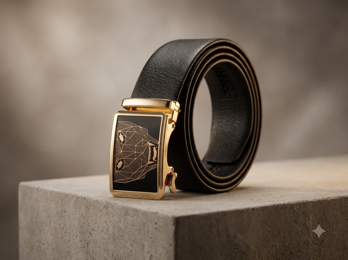 Men’s Premium Black Belt with Luxury Lion Buckle