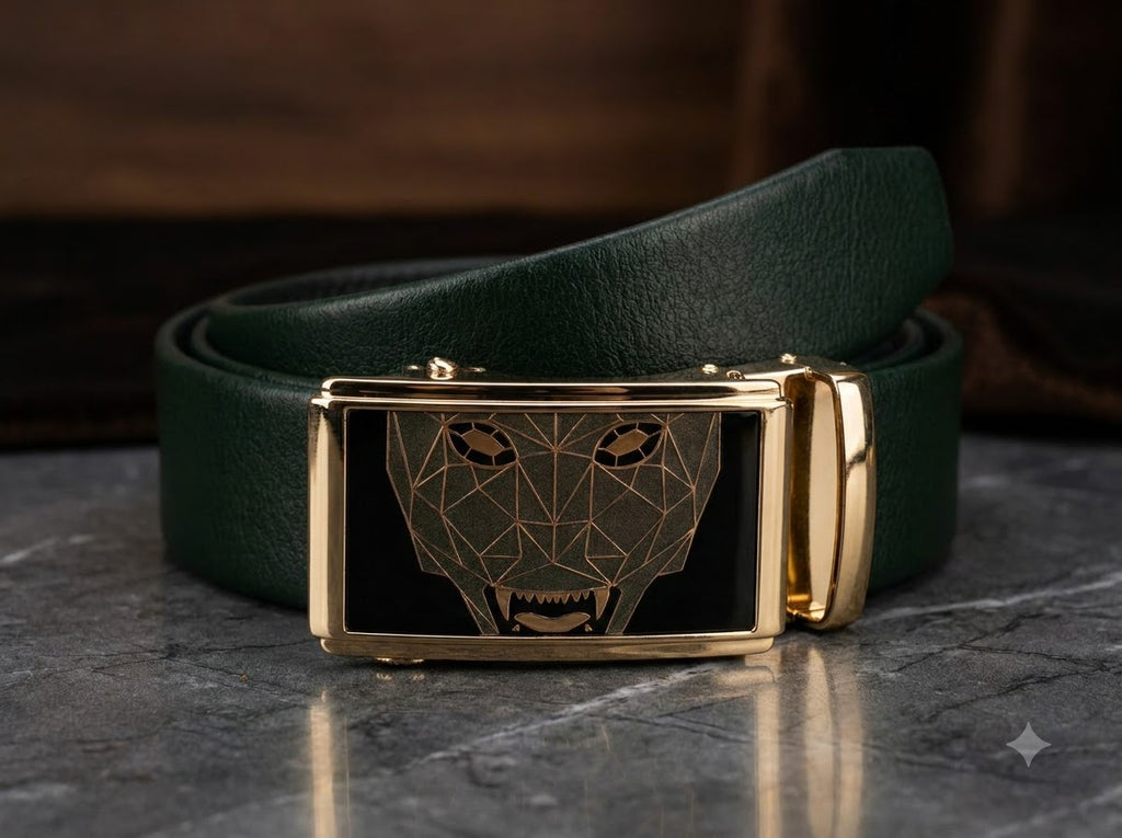 Men’s Premium Black Belt with Luxury Lion Buckle