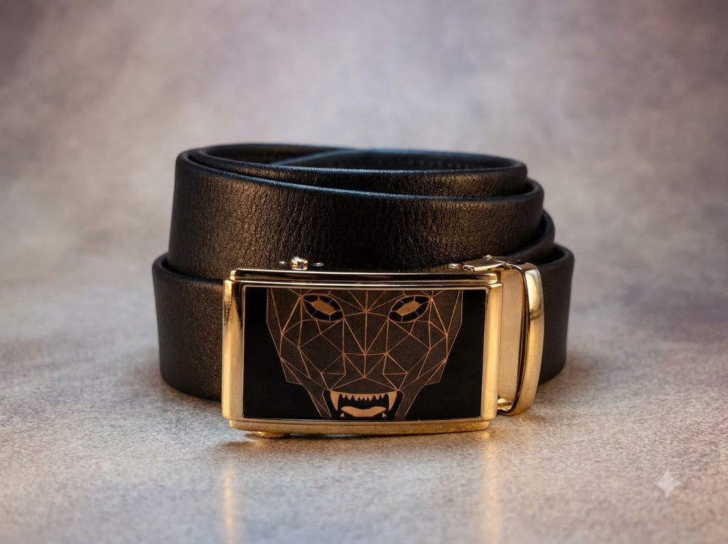 Men’s Premium Black Belt with Luxury Lion Buckle