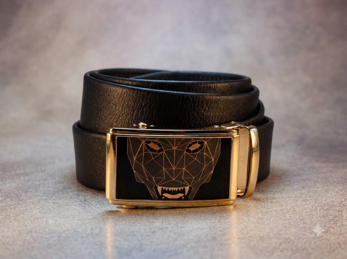 Men’s Premium Black Belt with Luxury Lion Buckle