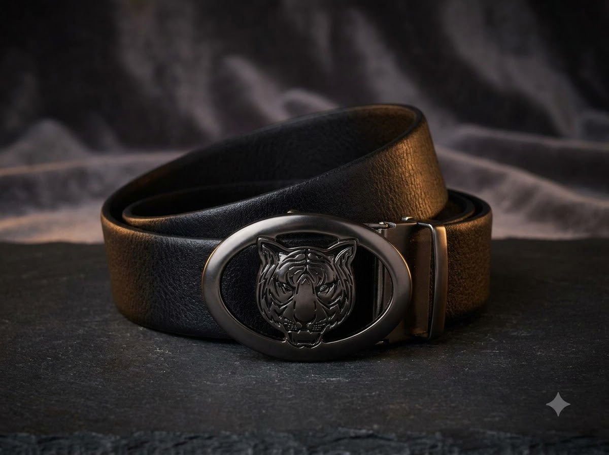 Men’s Premium Black Belt with Tiger Buckle