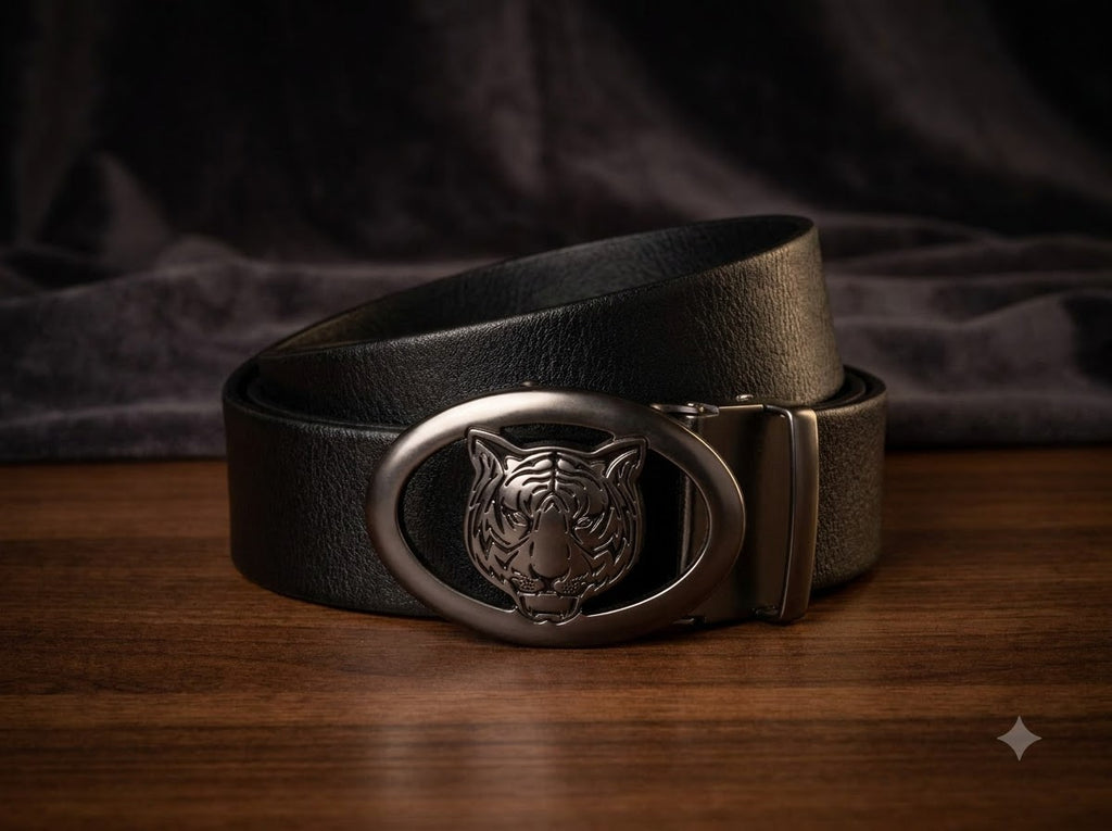 Men’s Premium Black Belt with Tiger Buckle