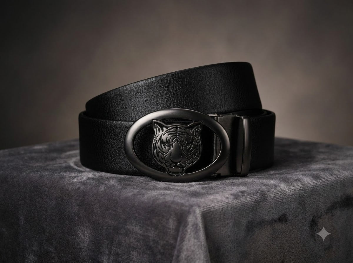 Men’s Premium Black Belt with Tiger Buckle
