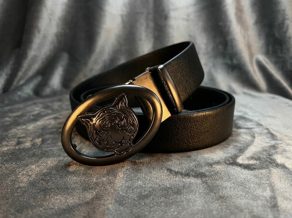 Men’s Premium Black Belt with Tiger Buckle