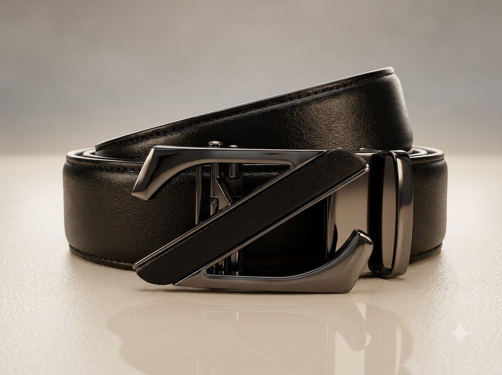 Premium Men’s Black Leather Belt with Slide &amp; Lock Buckle