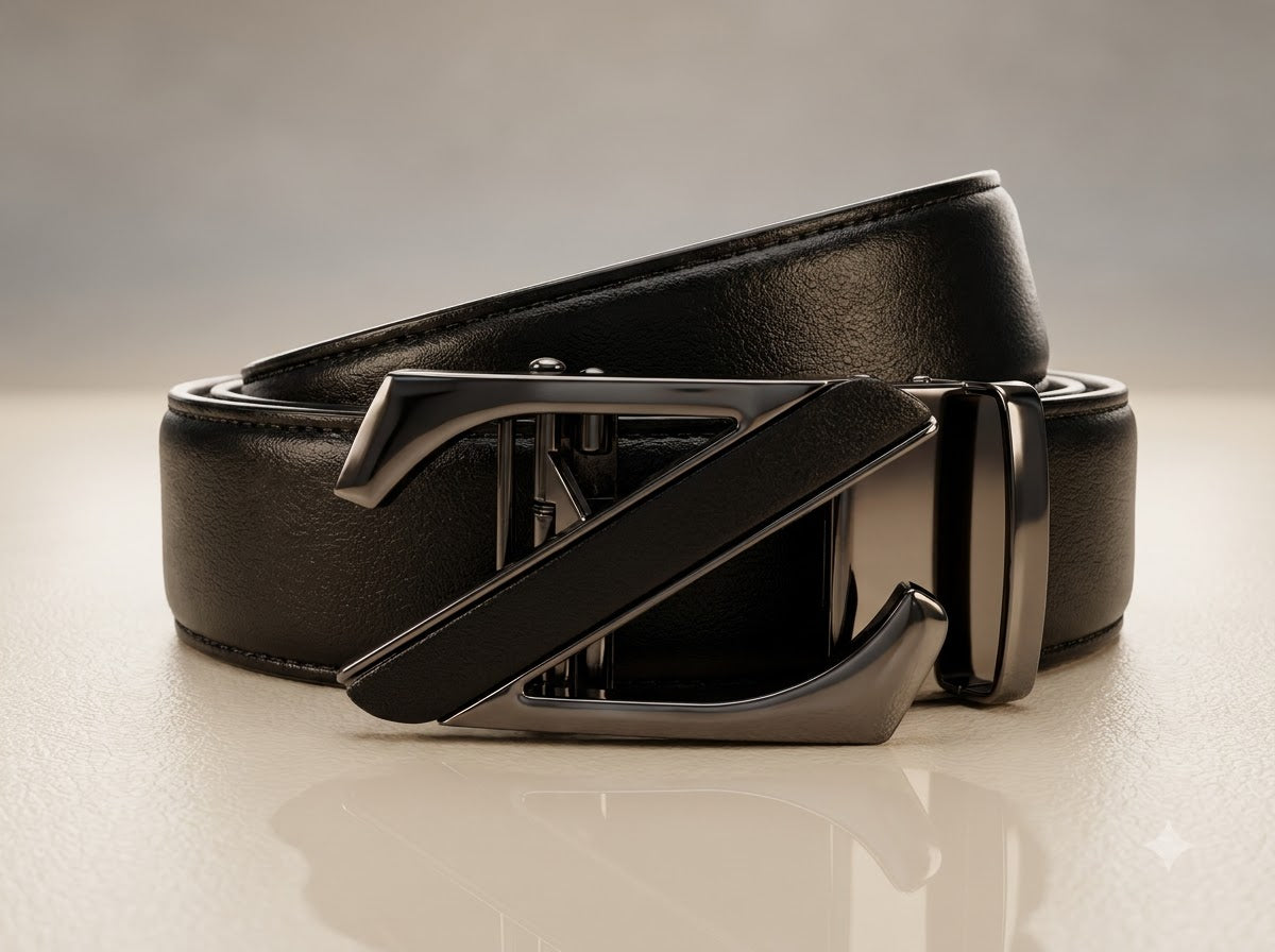 Premium Men’s Black Leather Belt with Slide &amp; Lock Buckle
