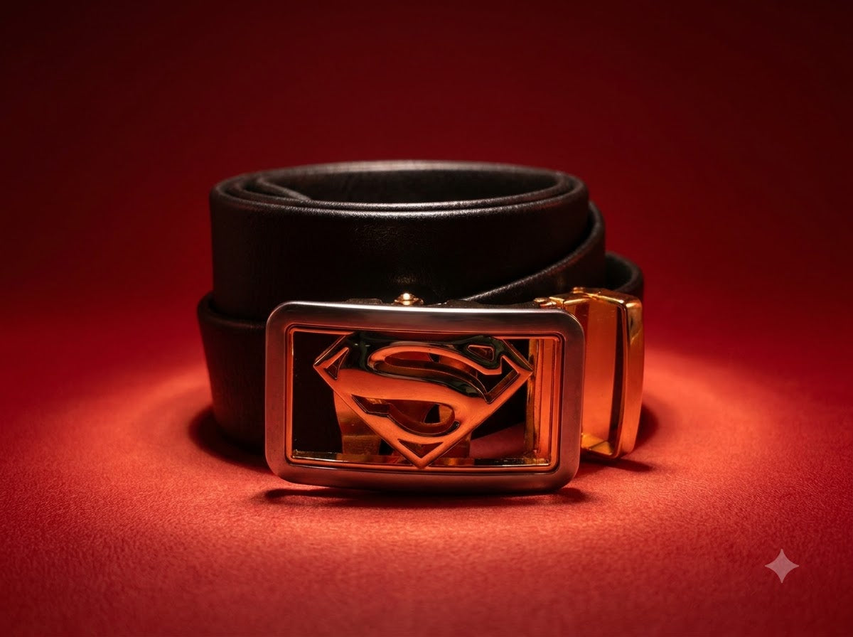 Superman Premium Black Leather Belt