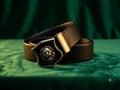 Premium Black Leather Belt featuring a striking Lion Emblem Buckle