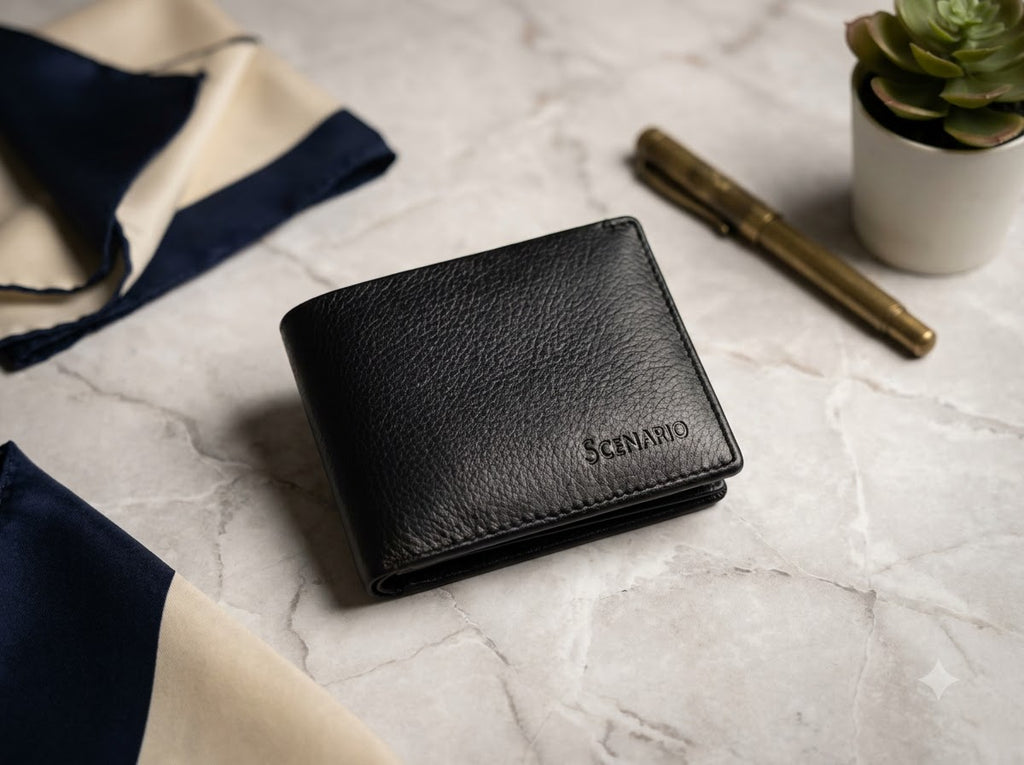 SCENARIO Men’s Black Leather Bifold Wallet
