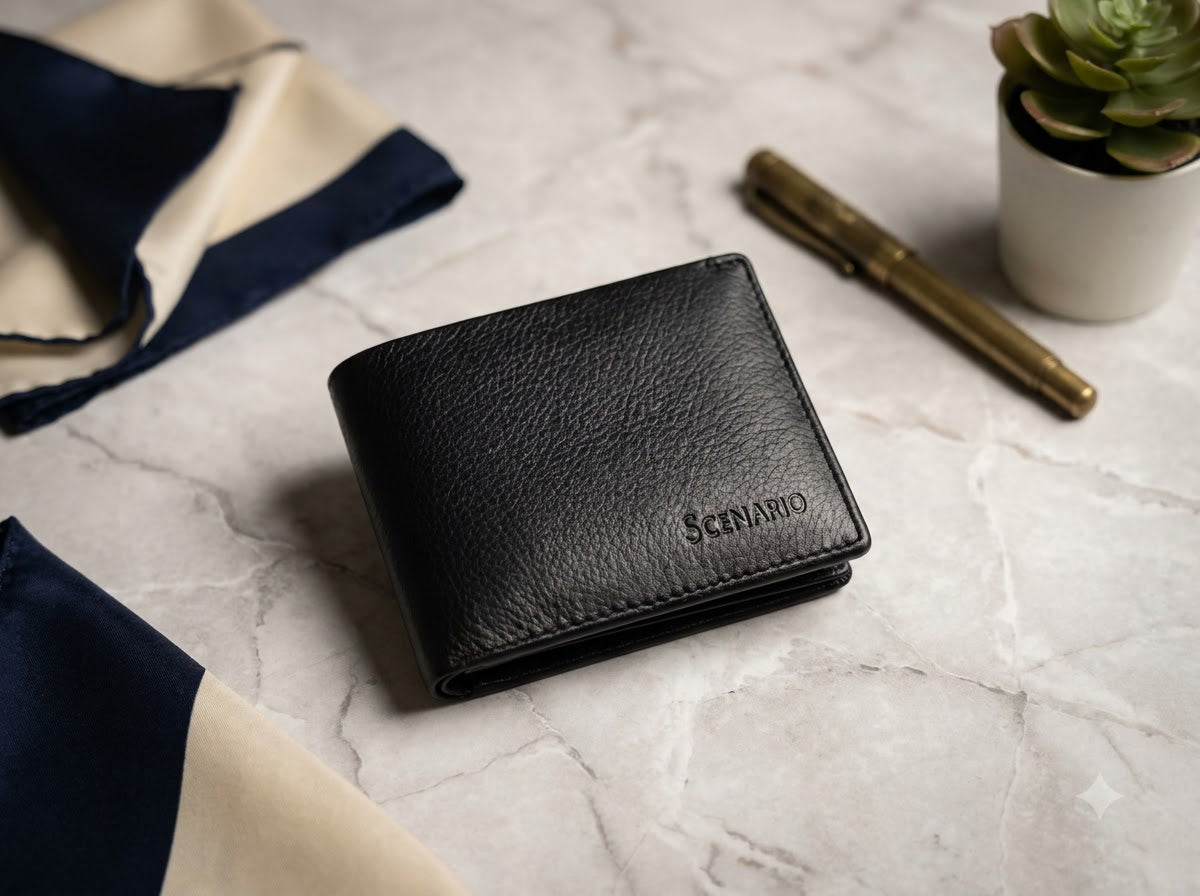 SCENARIO Men’s Black Leather Bifold Wallet