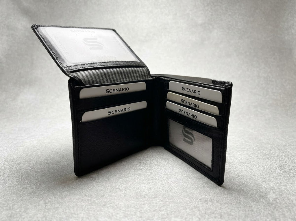SCENARIO Men’s Black Leather Bifold Wallet