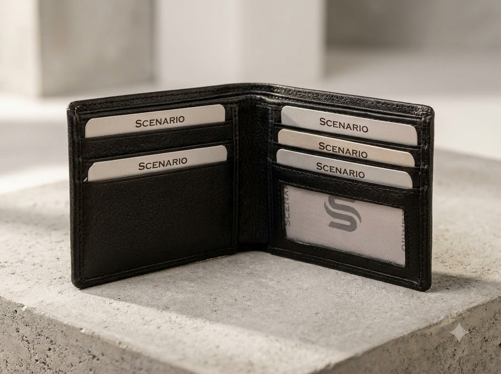 SCENARIO Men’s Black Leather Bifold Wallet